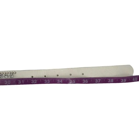 Bongo Women's White Polyurethane Adjustable Studded Buckle Belt Size Medium - Picture 7 of 10